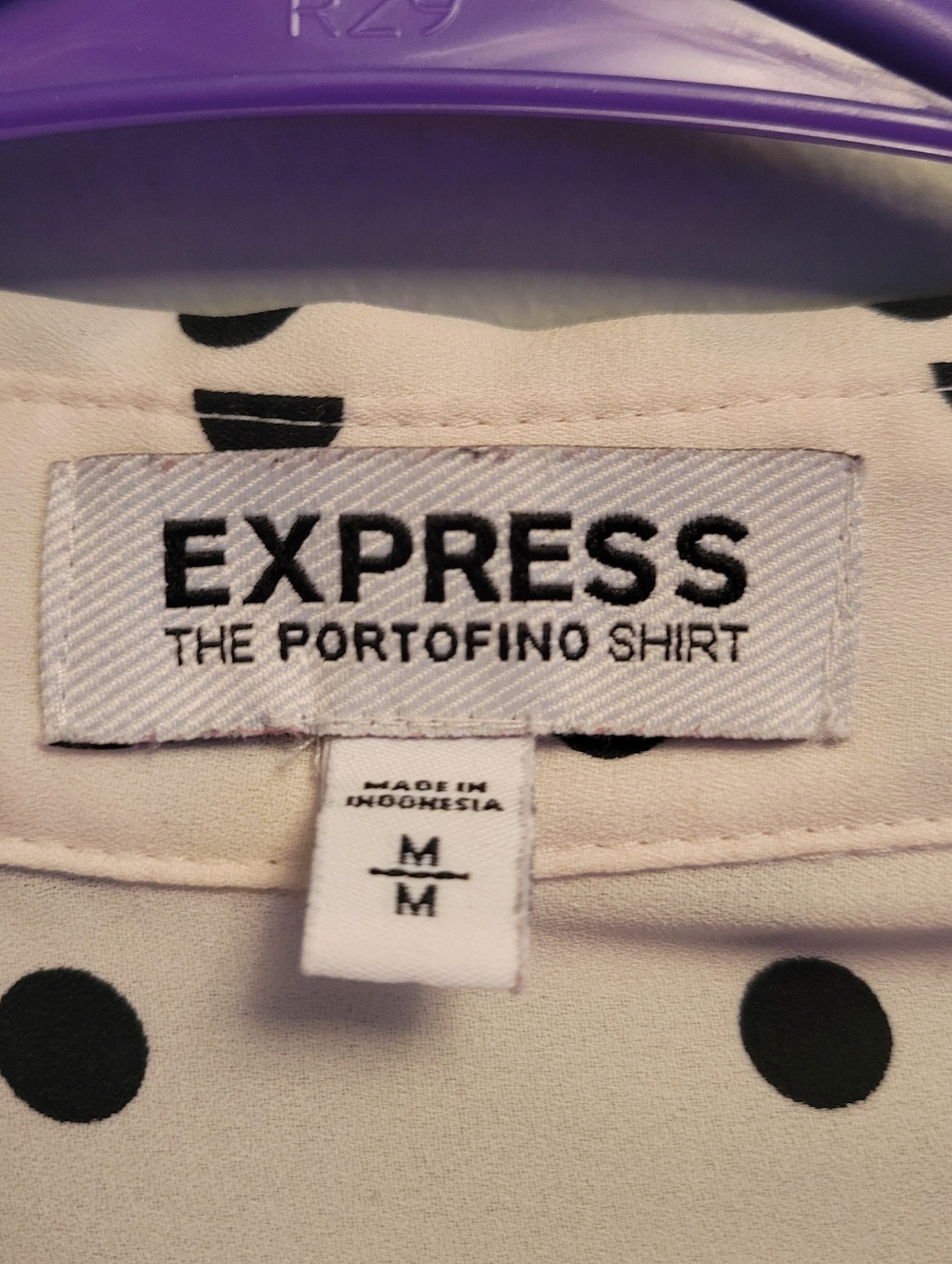 Express Portofino Shirt Medium Polka Dot Blouse Work Office Chic Top - Picture 3 of 5